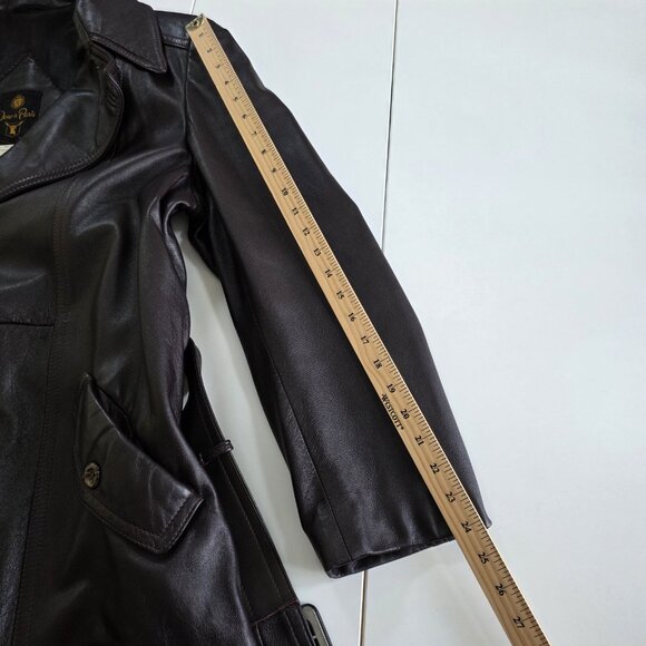 VTG Jeno De Paris Leather Coat Mens 40 Brown Mid Length LS Lined Buttons FLAW - Picture 6 of 16